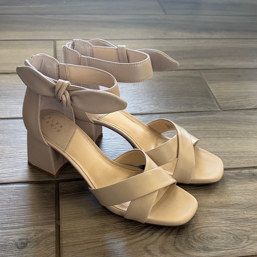 Alex Marie Blush Strappy Block Heels with Ankle Knot